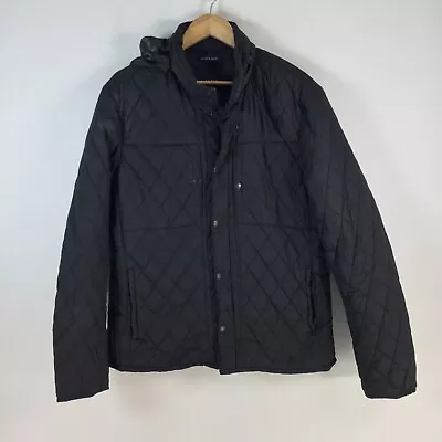 Zara Mens Puffer Jacket Quilted Size L Black Hood Zip Long Sleeve 080681 • $29.95