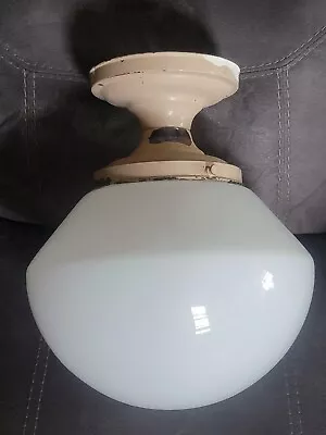 Vintage Schoolhouse Light Fixture Ceiling Mount With White Milk Glass Globe • $85