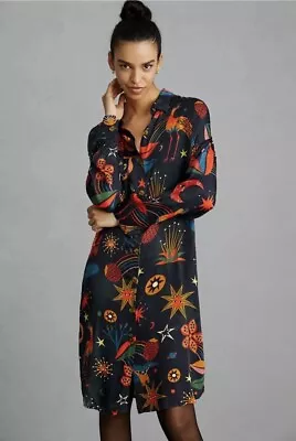 Farm Rio Womens Black Cerrado Sky Moon Star Print Loose Shirt Dress Sz L NWT • $148