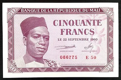 Mali Banque De La Republique Du Mali 50 Francs 22-9-1960 P1 CH UNC • $350