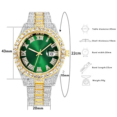 Hip Hop Wrist Watch Bling Rapper Quartz Simulated Diamond Dial Metal Men Watch • £10.79