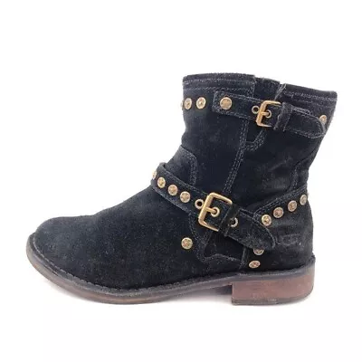 UGG Fabrizia Studs Moto Ankle Boots Womens Size 6.5 EUR 37.5 Black Suede Leather • $95