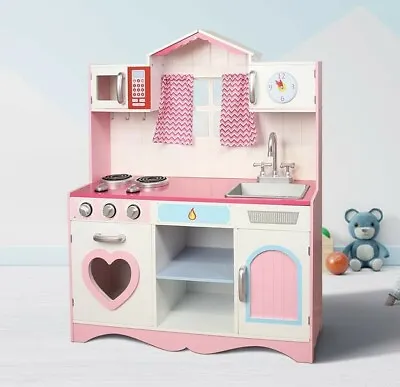 £74.99 • Buy MCC® Large Girls Kids Pink Wooden Play Kitchen Children's Play Pretend Set Toy
