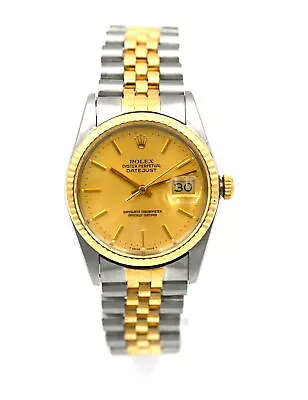 ROLEX OYSTER PERPETUAL DATEJUST 16233 WRISTWATCH 18K YELLOW GOLD STAINLESS C1988 • $2550