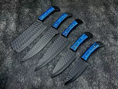 Black Powder Coating  Carbon STEEL Handmade HAND FORGED Kitchen CHEF KNIFE Set • $109.99