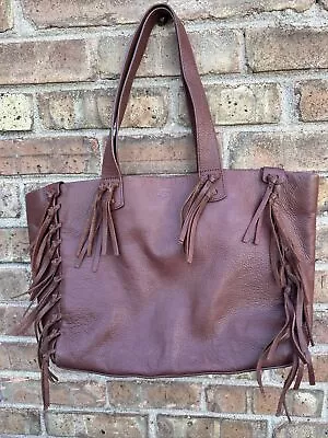 Ugg Brown  Leather  Tote  Fringe Hobo  Shoulder Bag • $45