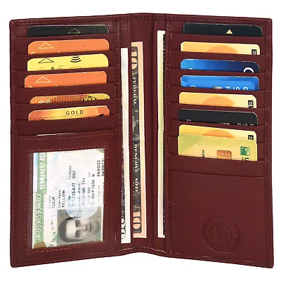 Leatherboss Genuine Leather Men Long Wallet Pockets ID Card Clutch Bifold Purse • $12.99