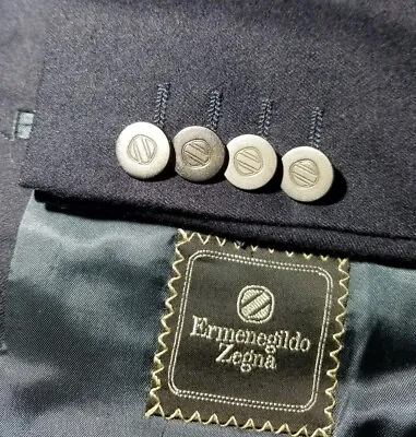 Vintage Rare Ermenegildo Zegna Navy Silver Button Flannel Blazer Jacket 48 38R • $539.96