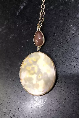 NWT New J. Jill Necklace Tan Yellow & Brown Round Pendant Long Gold Chain • $19