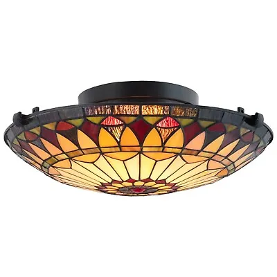Kira Home Mateo 16  2-Light Tiffany Glass Flush Mount Ceiling Light Black Finis • $75.96