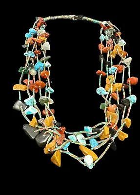 Vintage Necklace Multi Stone Heishi Necklace Six Strand Native American 20.5 In • $94.50