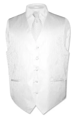 Men's Dress Vest & NeckTie Color Vertical Striped Design Neck Tie Set For Suit • $27.95