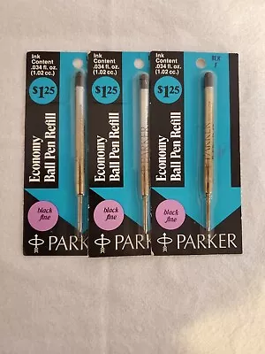 3 Vintage Parker Ball Pen Refill Black Fine New DEADSTOCK 1980s Single Sealed • $9.99