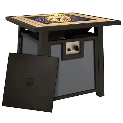 Outsunny Gas Fire Pit Table With 50000 BTU Burner Cover Glass Beads Grey • £168.99