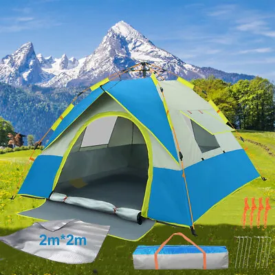 Automatic Instant Pop Up Tent 4 Man Camping Festival Family Tent Outdoor +2m Mat • £34.98
