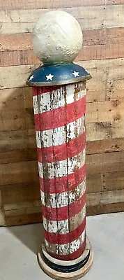 Antique Rare Americana Folk Art Wooden BARBER POLE 4.58 Ft Tall (55inches) $600. • $600