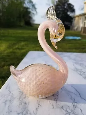 Vintage Murano ALFREDO BARBINI Art Glass Swan Figurine Gold Pink Bullicante 5.5  • $75