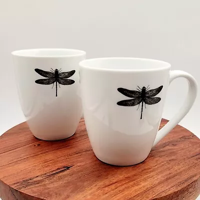 H2K  Dragonfly Coffee Cups Black & White Set Of 2 • $12.35