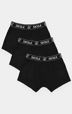 SikSilk Men's 3 Pack Boxer Shorts Underpants Black • £23.75