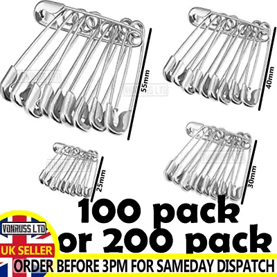 Safety Pins 100 Or 200 Pcs Needles Assorted Small Medium Large Sewing Craft • £2.84