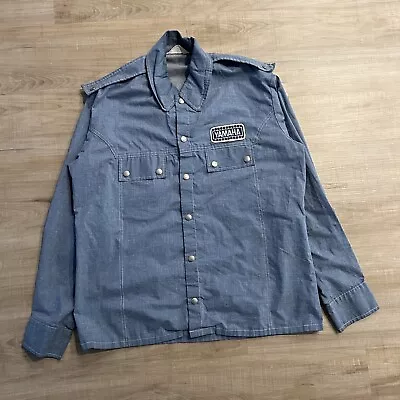 Vintage Yamaha Button Down Shirt Snap Size XL Chambray Patch 70s • $55