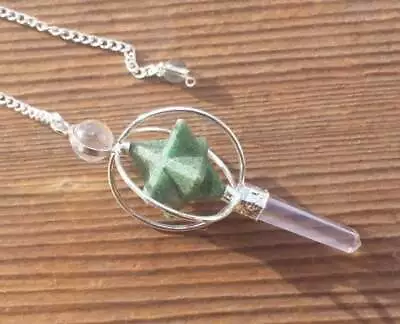 Natural Jade Gemstone 3 Stone Merkaba Star Spinning Pendulum • £10.21