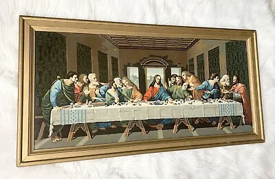 Vintage Religious Painting Last Supper Antique Large Home Decor • $75