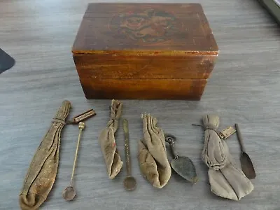 Antique Mongolian Buddhist Various Lama's Medicine Pouches With Wooden Strainer  • $369.99