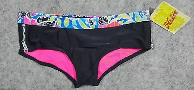 Hobie Womens Bikini Swim Bottom Stretch Side Zip Black Multi Large NWT • $10