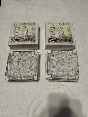 New Set Of 8 Fifth Avenue Crystal Viscount Frosted Square Glass Dessert Plates • $39.97