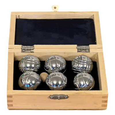 £6.95 • Buy Mini Indoor Boules Petanque Game Set Of Six, Carpet Bowles Metal, Wooden Box