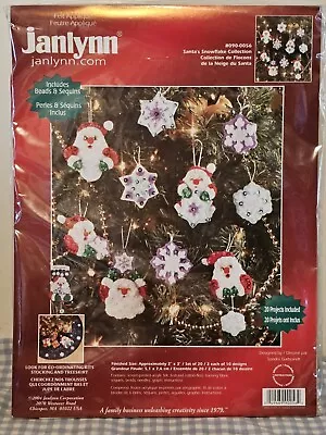 Vintage Felt Applique Santa & Snowflakes Christmas Ornament Kit - 20 Count NOS • $12.95