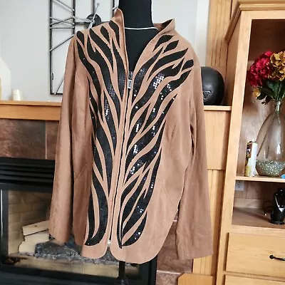 £10.30 • Buy Bob Mackie Wearable Art Brown Felt Sequence Zip Up Vest XL