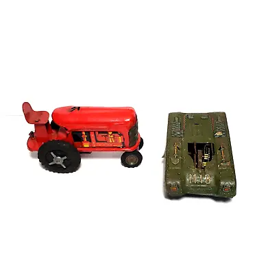 VTG TRADE MARK MODERN Tin Friction Toy M-19 Tank / Mar Line Red Tractor Lot • $15