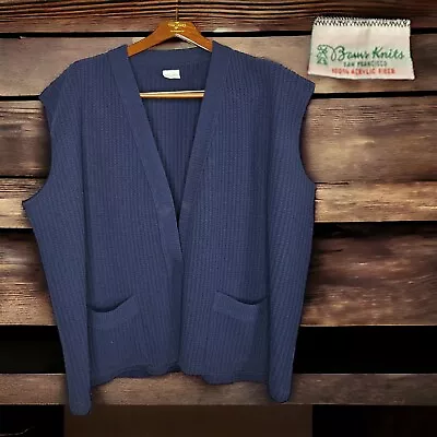 Basus Knits San Francisco Cardigan Sweater Vest Mens 4XL Navy 2 Pocket • $40