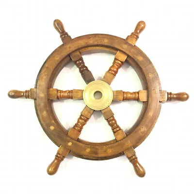 £40.82 • Buy Wood Brass Fishing Wall Boat 18 Nautical Wooden Ship Steering Wheel Pirate Décor