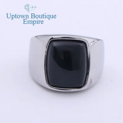Black Onyx Gemstone Men's Stainless Steel Rectangle Ring Band Size:8-13#AAG • $13.99