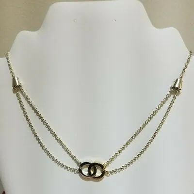 Movado Sterling  & 18 K Yellow Gold   Interlocking Circle Diamond  Necklace  • $795