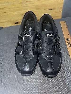 Womens SKECHERS SHAPE-UPS XF-HYDRO Black Hook & Loop Athletic Shoes Sz 8 /38 • $20