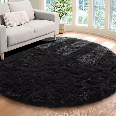 Black Round Area Rug 6X6 Ultra Soft Bedroom Circle Rugs For Kids Girls Boys Tee • $76.99