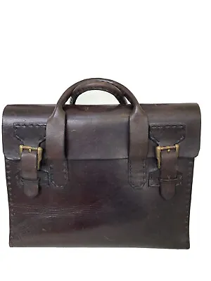 Rare Vintage Cowhide Leather Double Handle Courier Briefcase 2 Buckle Key Locks • $1700
