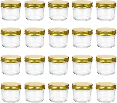 4 Oz Clear Glass Jars With Lids(Golden)Small Spice Jars For HerbJellyJamsWid • $28.29