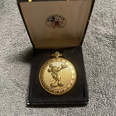 Mickey Mouse Pocket Watch Vintage By Colibri Swiss Movement Gold Tone • $159.95