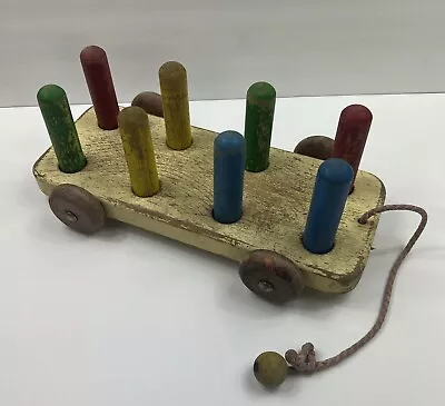 Wagon Pull Toy With Wooden Pegs & Wheels Educational Toy • $29.99