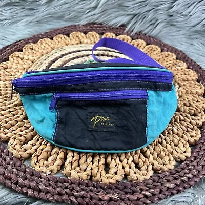 VTG 80s Pisa Selection Small Teal Purple Black Retro Fanny Pack Waist Belly Bag • $22.95