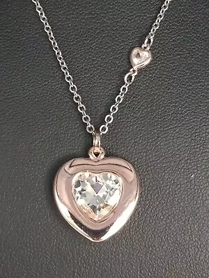 W H B M Silvertone Chain Rose Gold Tone Heart  Faceted Crystal Pendant Necklace  • $12.99