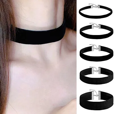 Cloth Black Choker Collar Punk Goth Adjustable Sexy Velve Necklace  O-Ring Decor • $1.99