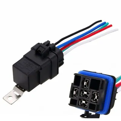 Auto Relay 4pin 5pin 40A 12v   Car Relay+ Holder 105mm Length Wires  • $8.05