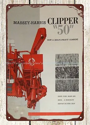 1957 Massey-Harris Clipper 50 57 Metal Tin Sign Lodge Cafe Metal Wall Art • $18.84