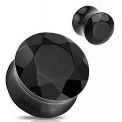 Black Glass Cut Diamond Organic Double-Sided Flare Gauges/Plugs 2 Piece B/6/2/79 • $4.99